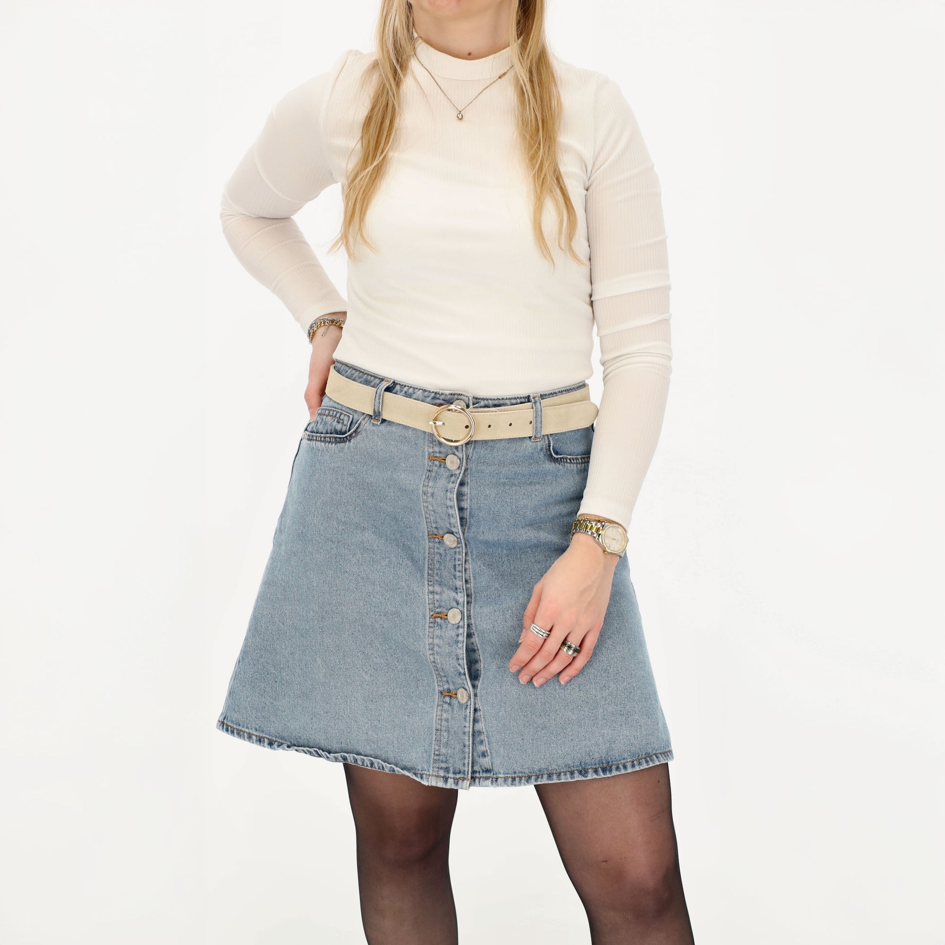 Beiger Ledergürtel Damen 2,5cm - Veloursleder mit Gold-Vollschließe - leder-accessoires.com