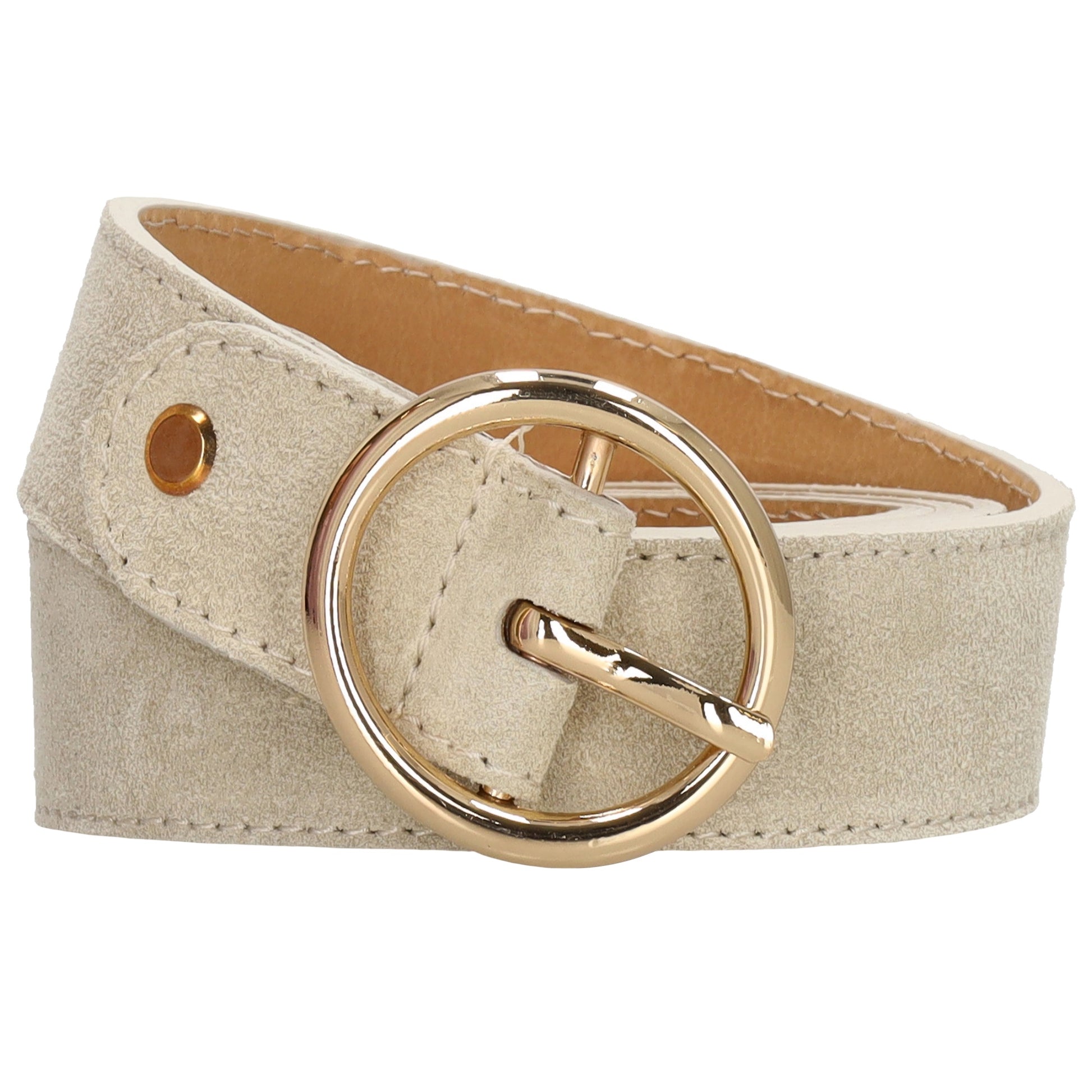 Beiger Ledergürtel Damen 2,5cm - Veloursleder mit Gold-Vollschließe - leder-accessoires.com