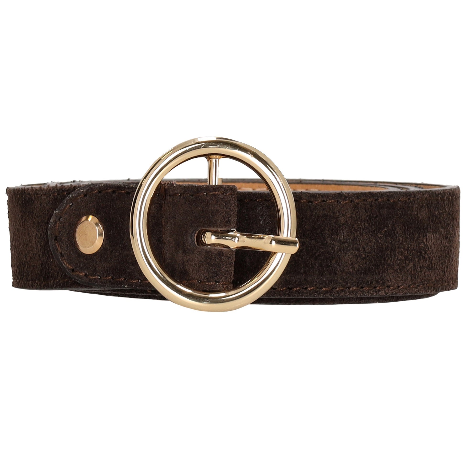 Dunkelbrauner Ledergürtel Damen 2,5cm - Goldene Vollschließe im Oval - leder-accessoires.com