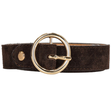 Dunkelbrauner Ledergürtel Damen 2,5cm - Goldene Vollschließe im Oval - leder-accessoires.com