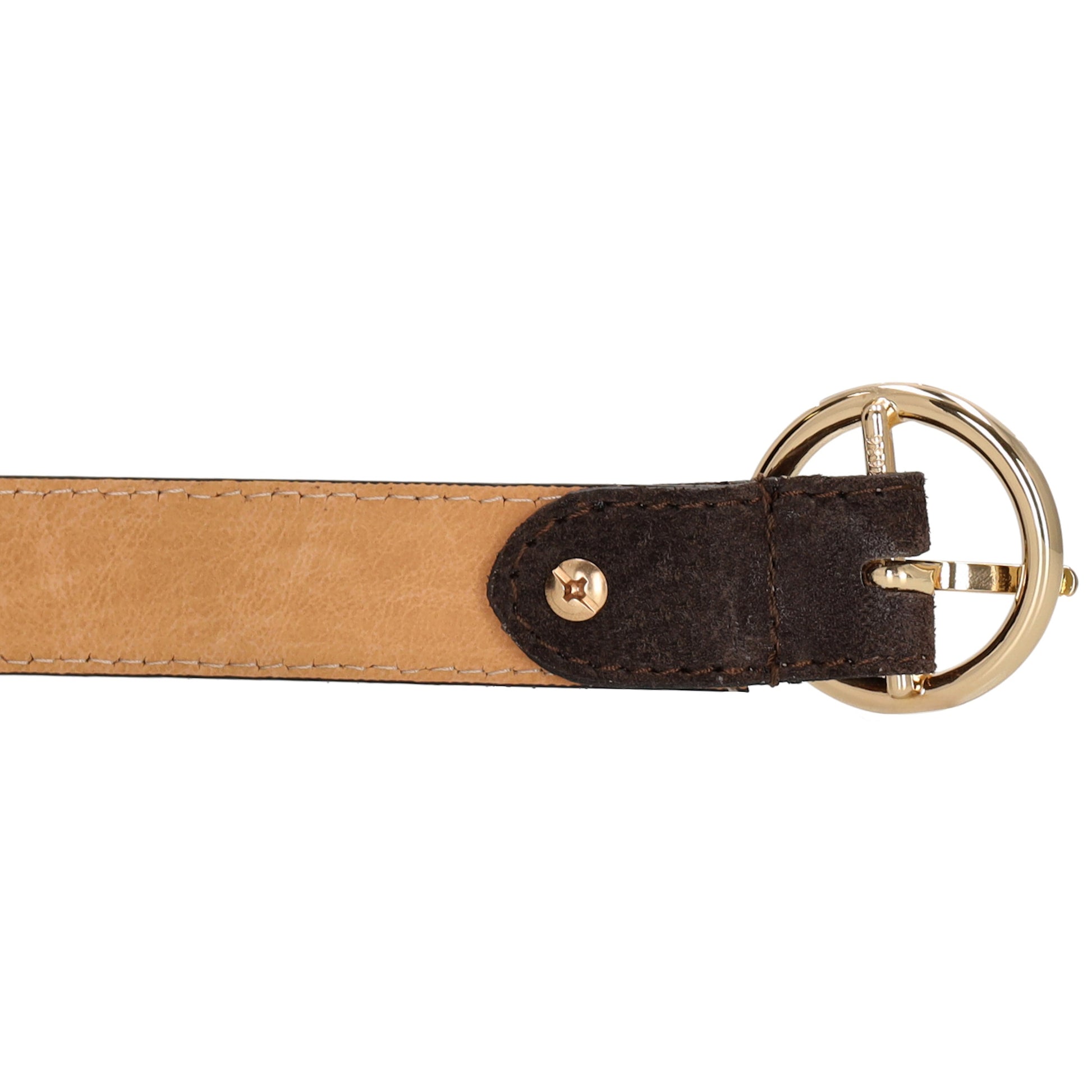 Dunkelbrauner Ledergürtel Damen 2,5cm - Goldene Vollschließe im Oval - leder-accessoires.com