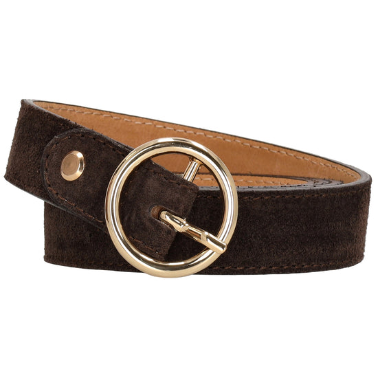 Dunkelbrauner Ledergürtel Damen 2,5cm - Goldene Vollschließe im Oval - leder-accessoires.com