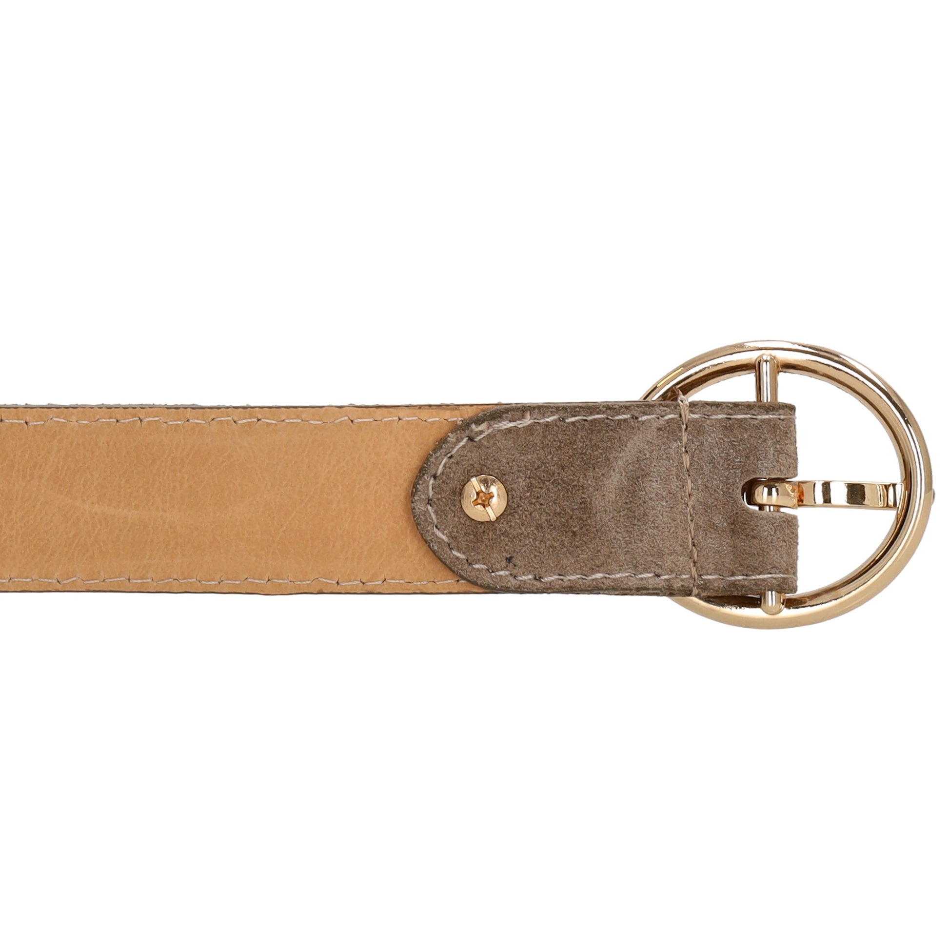 Taupefarbener Ledergürtel Damen 2,5cm - Gold-Vollschließe, Personalisierbar - leder-accessoires.com