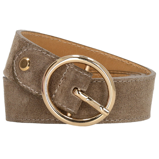 Taupefarbener Ledergürtel Damen 2,5cm - Gold-Vollschließe, Personalisierbar - leder-accessoires.com