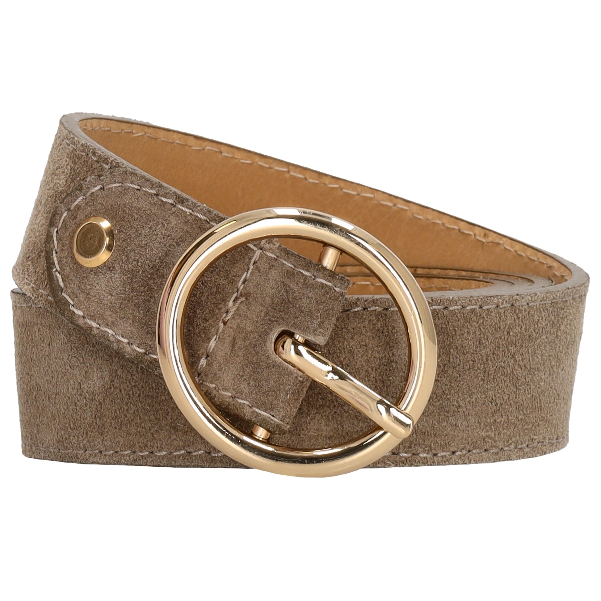 Taupefarbener Ledergürtel Damen 2,5cm - Gold-Vollschließe, Personalisierbar - leder-accessoires.com