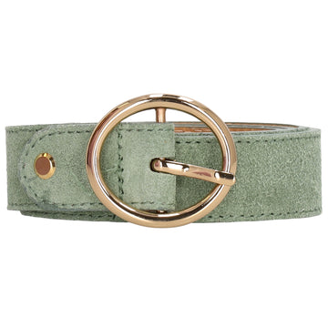 Pistazien Ledergürtel Damen 2,5cm - Gold-Vollschließe aus Veloursleder - leder-accessoires.com