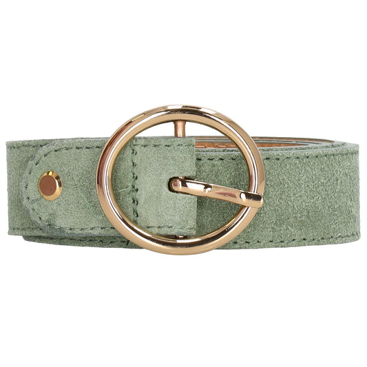 Pistazien Ledergürtel Damen 2,5cm - Gold-Vollschließe aus Veloursleder - leder-accessoires.com