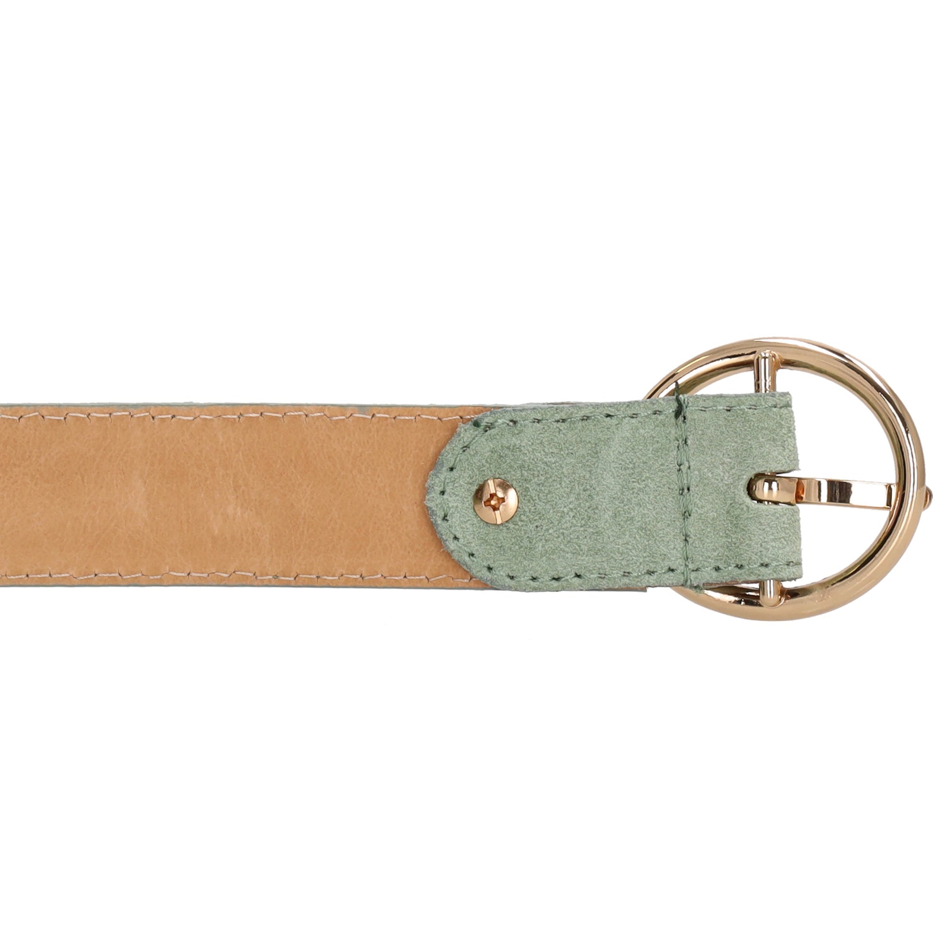 Pistazien Ledergürtel Damen 2,5cm - Gold-Vollschließe aus Veloursleder - leder-accessoires.com