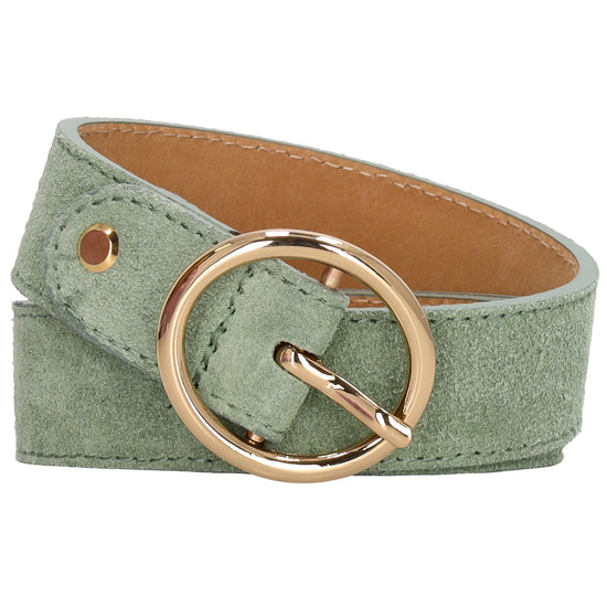 Pistazien Ledergürtel Damen 2,5cm - Gold-Vollschließe aus Veloursleder - leder-accessoires.com