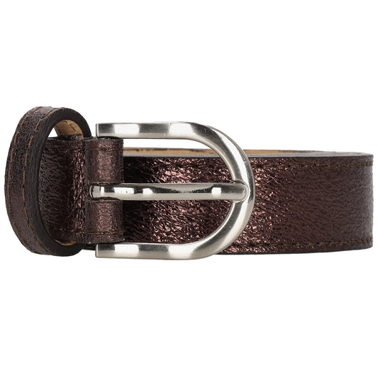 Hochwertiger Ledergürtel in Braun – Metallic Look, 2,5cm, Silber-Schließe - leder-accessoires.com