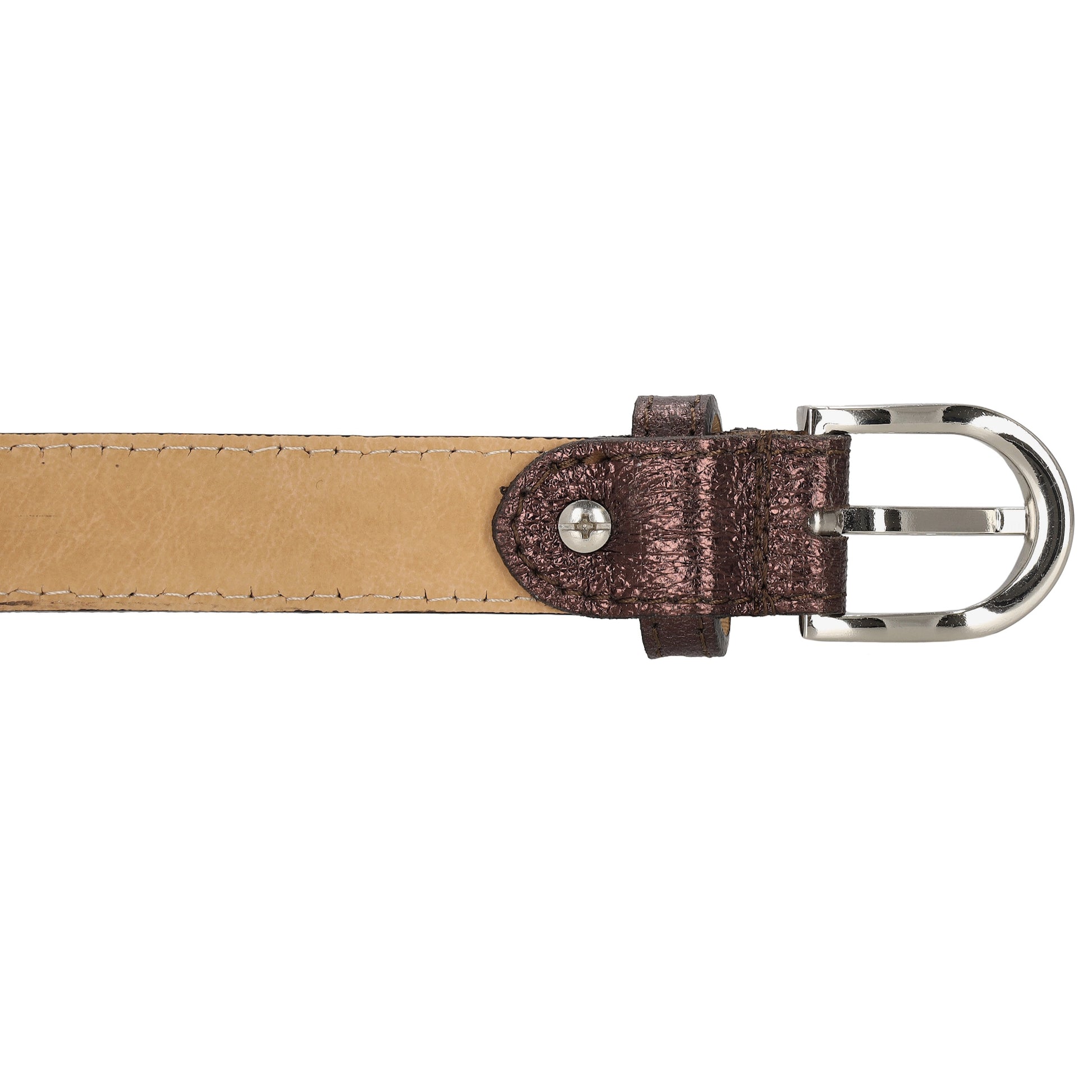Hochwertiger Ledergürtel in Braun – Metallic Look, 2,5cm, Silber-Schließe - leder-accessoires.com