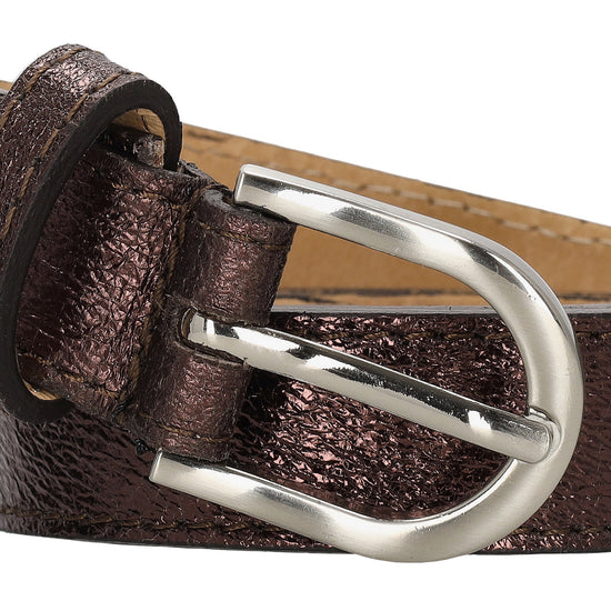 Hochwertiger Ledergürtel in Braun – Metallic Look, 2,5cm, Silber-Schließe - leder-accessoires.com