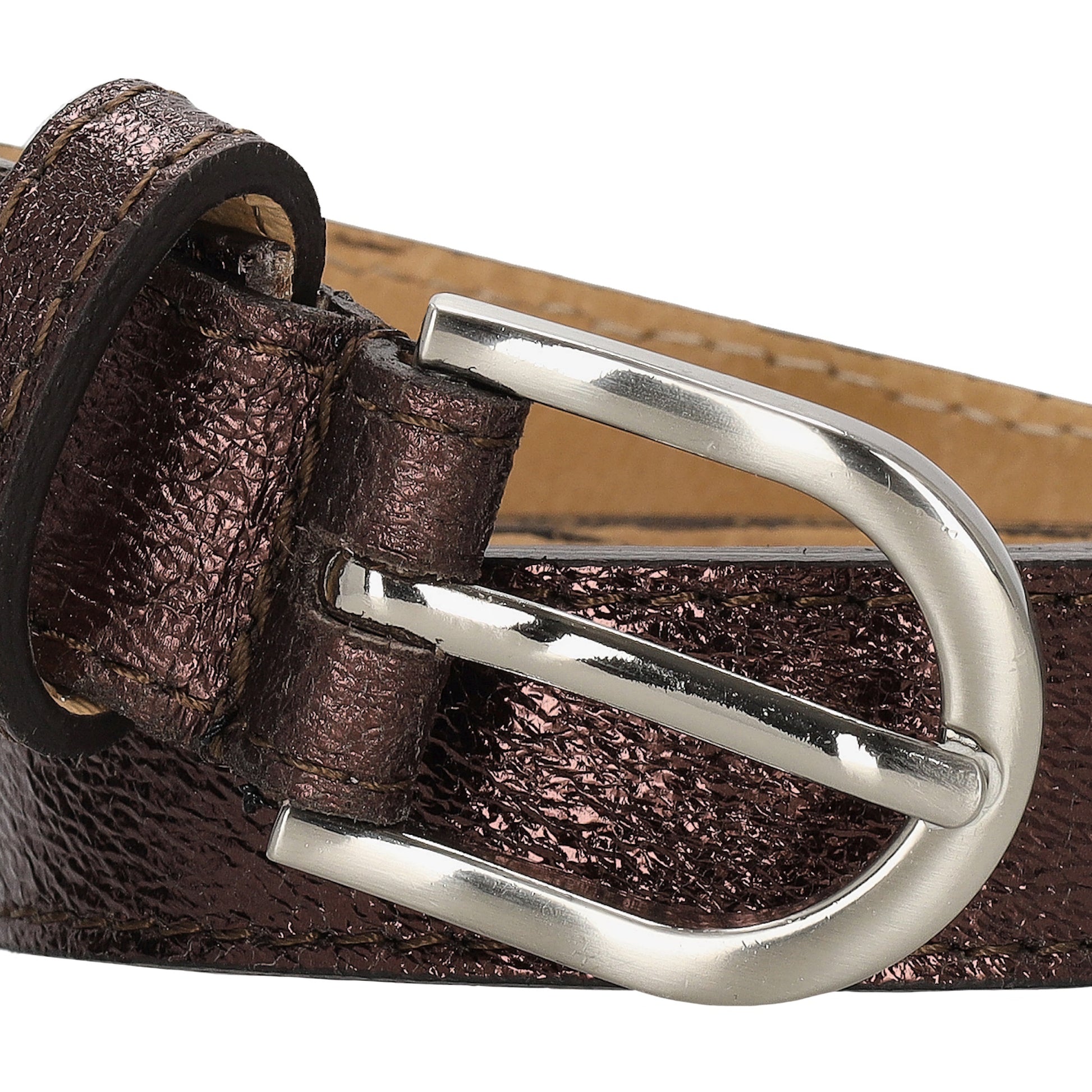 Hochwertiger Ledergürtel in Braun – Metallic Look, 2,5cm, Silber-Schließe - leder-accessoires.com