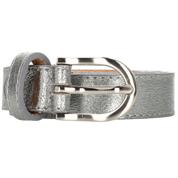 Hochwertiger Ledergürtel in Silber – Metallic Gürtel, 2,5cm, Silber-Schließe - leder-accessoires.com