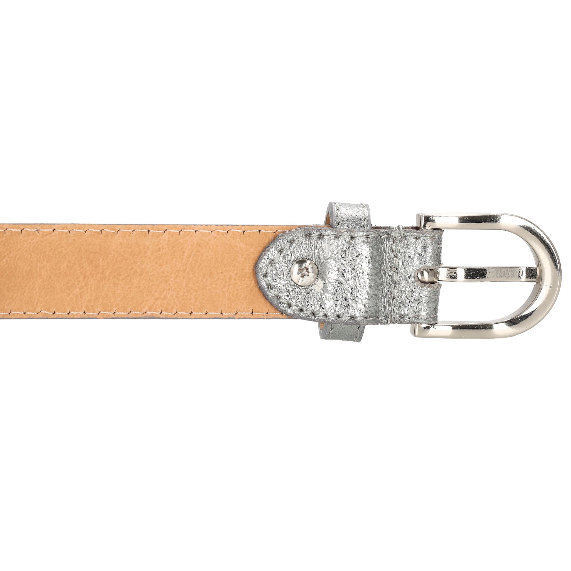 Hochwertiger Ledergürtel in Silber – Metallic Gürtel, 2,5cm, Silber-Schließe - leder-accessoires.com