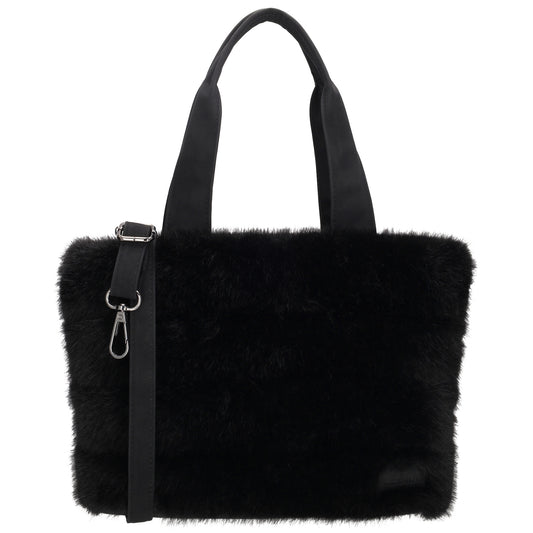 Shopper 30x21cm Schwarz aus Kunstfell mit Reißveschluss
