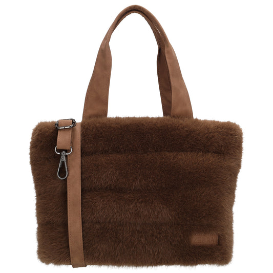 Shopper 30x21cm Braun aus Kunstfell mit Reißveschluss