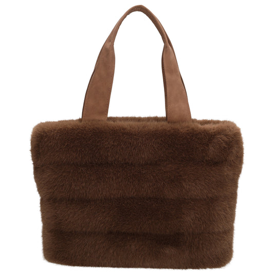 Shopper 30x21cm Braun aus Kunstfell mit Reißveschluss