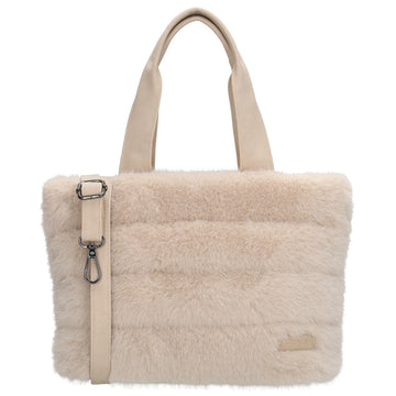 Shopper 30x21cm Beige aus Kunstfell mit Reißveschluss