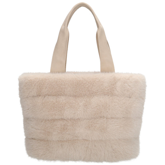 Shopper 30x21cm Beige aus Kunstfell mit Reißveschluss