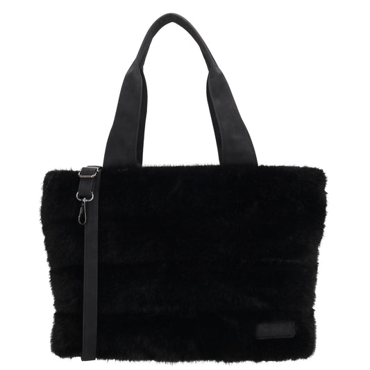 Shopper 41x28cm Schwarz in Fell-Optik mit Reißveschluss