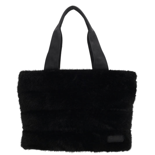 Shopper 41x28cm Schwarz in Fell-Optik mit Reißveschluss