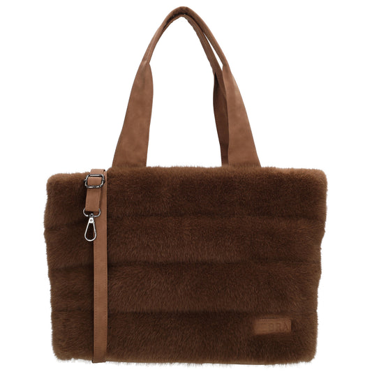 Shopper 41x28cm Braun in Fell-Optik mit Reißveschluss