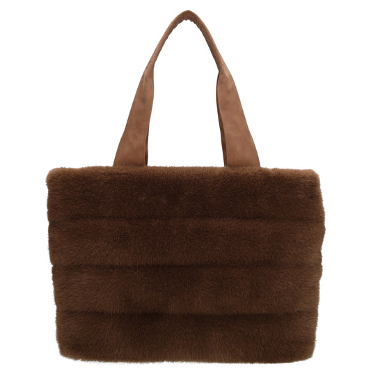 Shopper 41x28cm Braun in Fell-Optik mit Reißveschluss