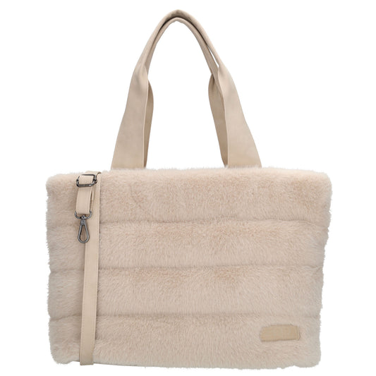 Shopper 41x28cm Beige in Fell-Optik mit Reißveschluss