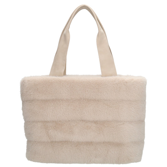 Shopper 41x28cm Beige in Fell-Optik mit Reißveschluss