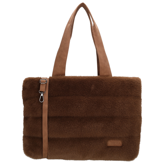 Shopper XL 47x32cm Braun aus Kunstfell mit Reißveschluss
