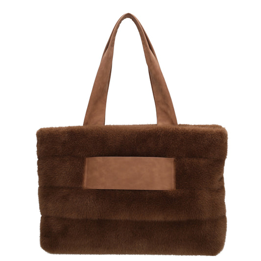 Shopper XL 47x32cm Braun aus Kunstfell mit Reißveschluss