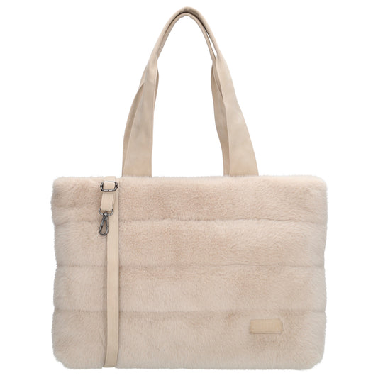 Shopper XL 47x32cm Creme aus Kunstfell mit Reißveschluss