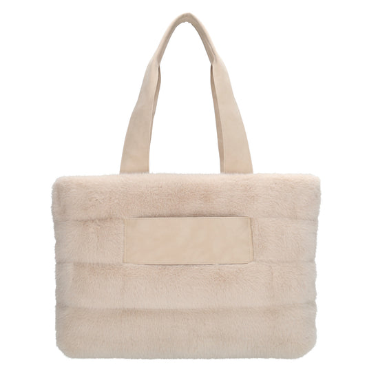 Shopper XL 47x32cm Creme aus Kunstfell mit Reißveschluss