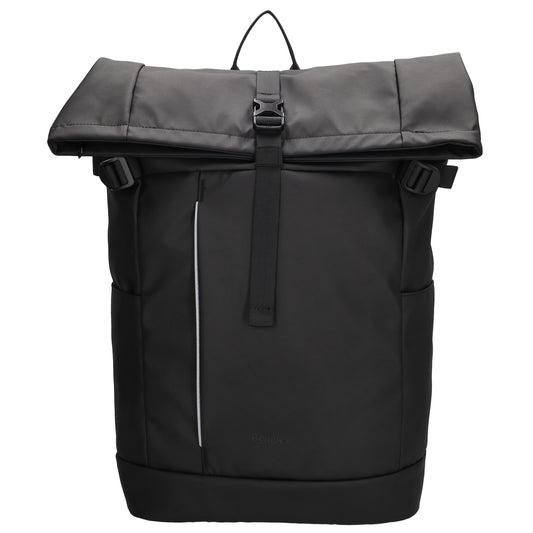 Rolltop-Rucksack 48x28cm in Schwarz mit Umschlag und Reißverschluss - leder-accessoires.com
