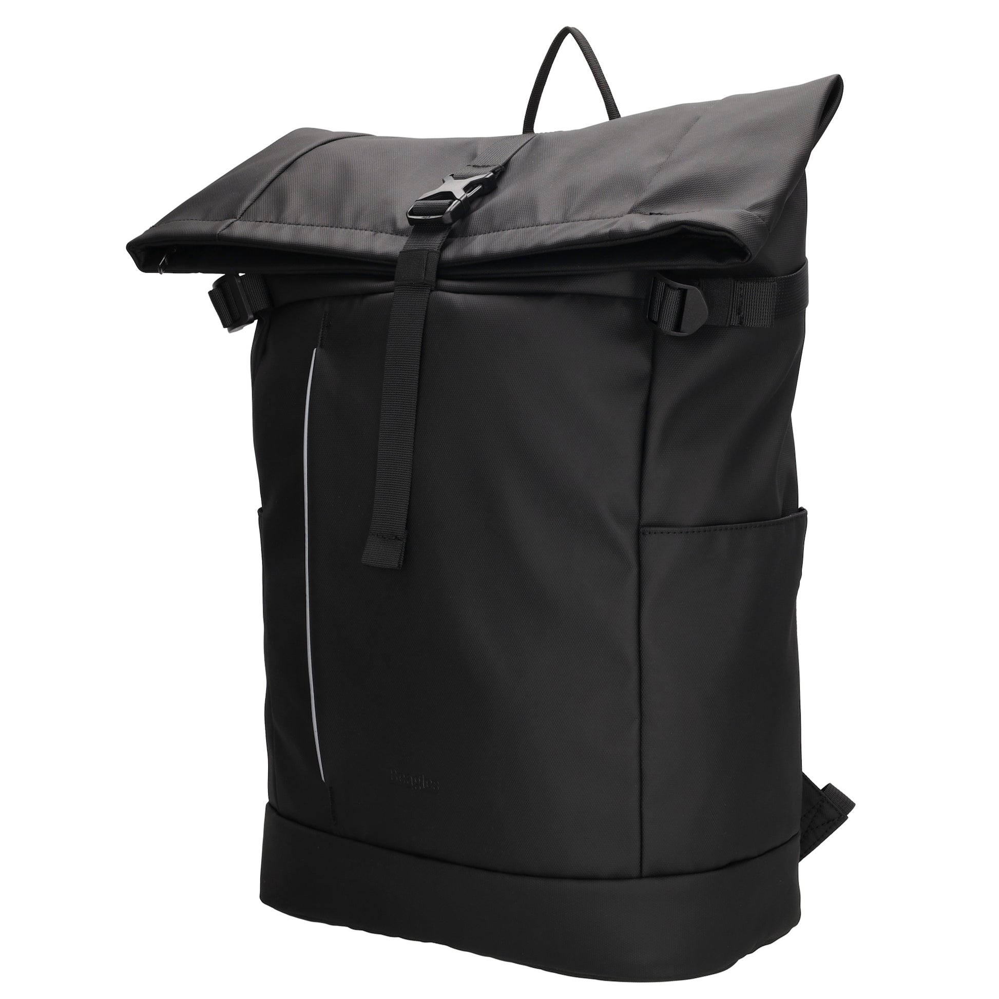 Rolltop-Rucksack 48x28cm in Schwarz mit Umschlag und Reißverschluss - leder-accessoires.com