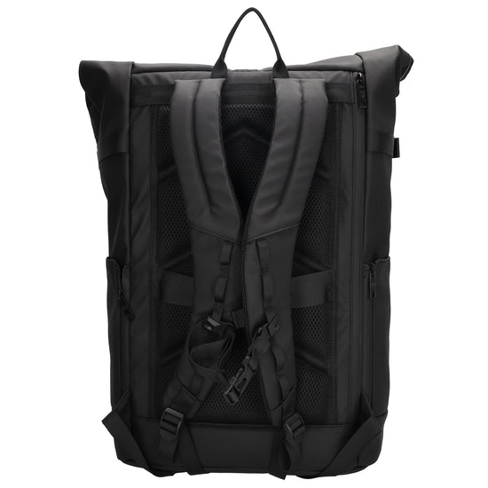 Rolltop-Rucksack 48x28cm in Schwarz mit Umschlag und Reißverschluss - leder-accessoires.com