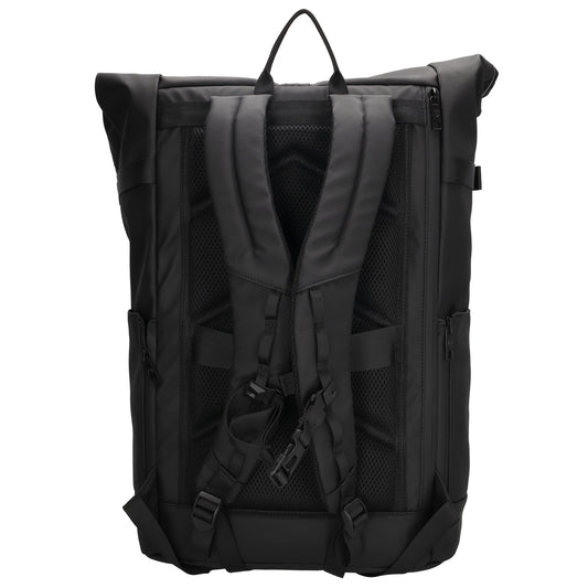 Rolltop-Rucksack 48x28cm in Schwarz mit Umschlag und Reißverschluss - leder-accessoires.com