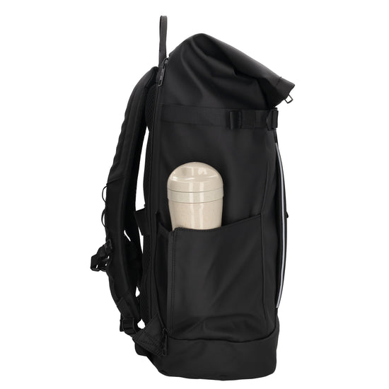 Rolltop-Rucksack 48x28cm in Schwarz mit Umschlag und Reißverschluss - leder-accessoires.com