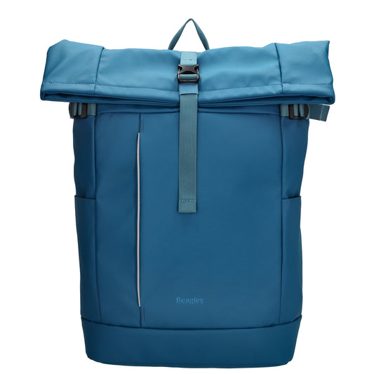Rolltop-Rucksack 48x28cm in Jeansblau mit Umschlag und Reißverschluss