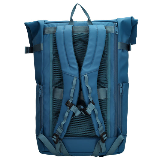 Rolltop-Rucksack 48x28cm in Jeansblau mit Umschlag und Reißverschluss