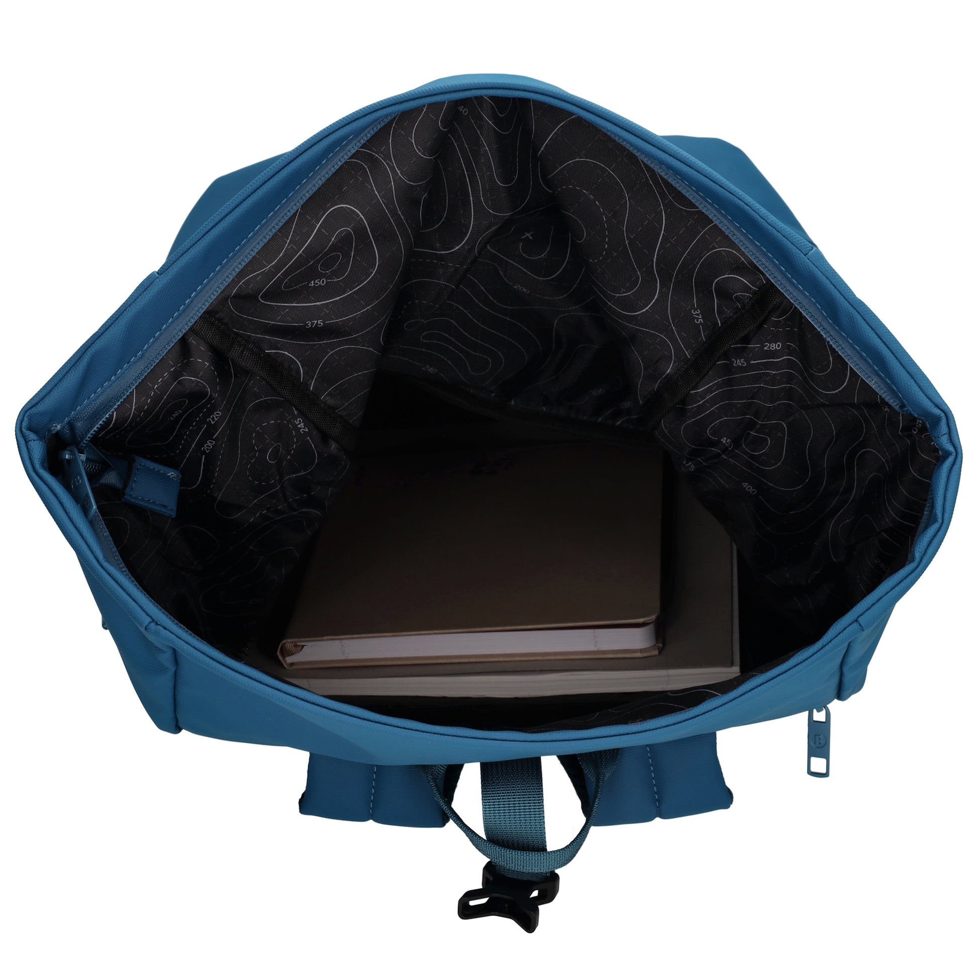 Rolltop-Rucksack 48x28cm in Jeansblau mit Umschlag und Reißverschluss - leder-accessoires.com
