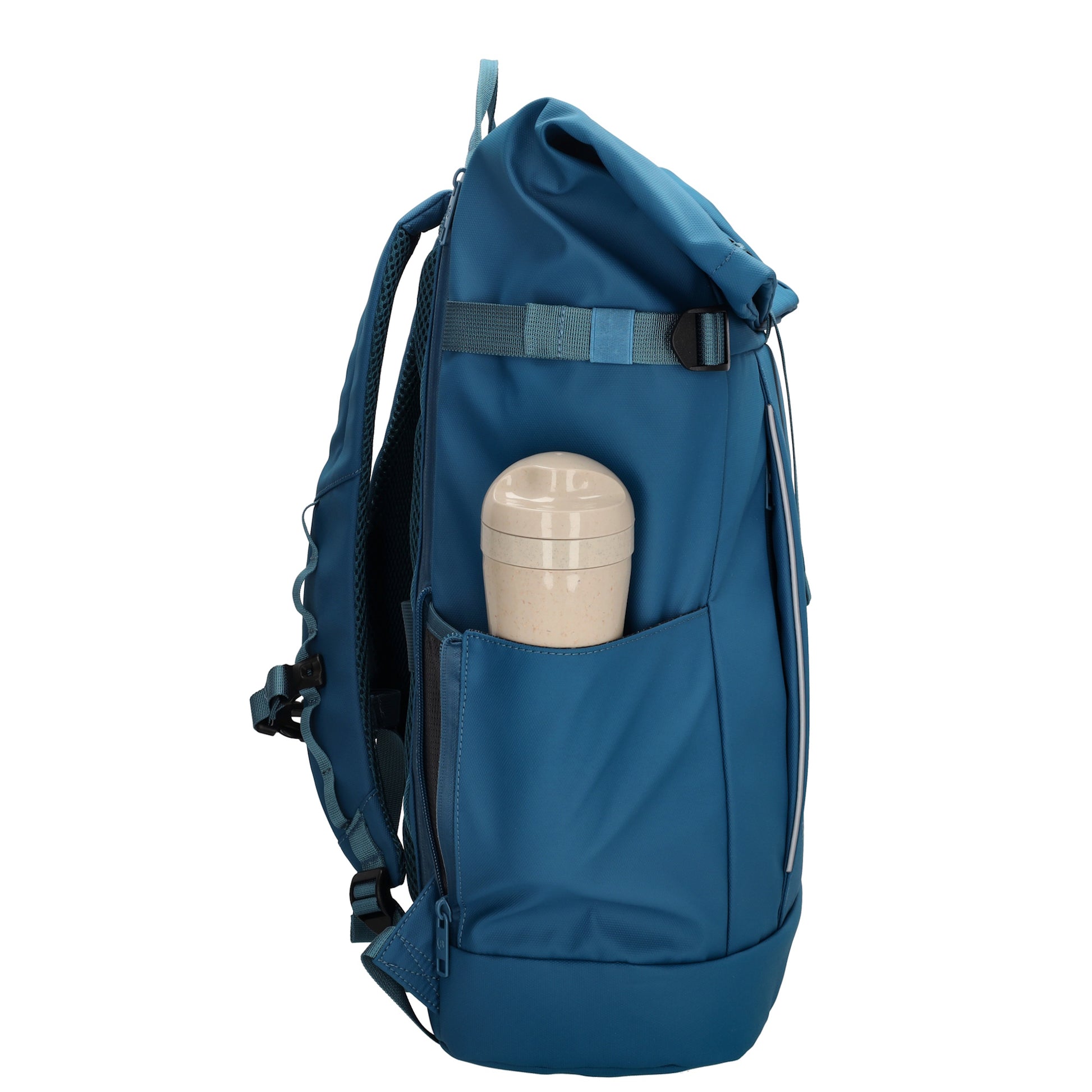 Rolltop-Rucksack 48x28cm in Jeansblau mit Umschlag und Reißverschluss - leder-accessoires.com