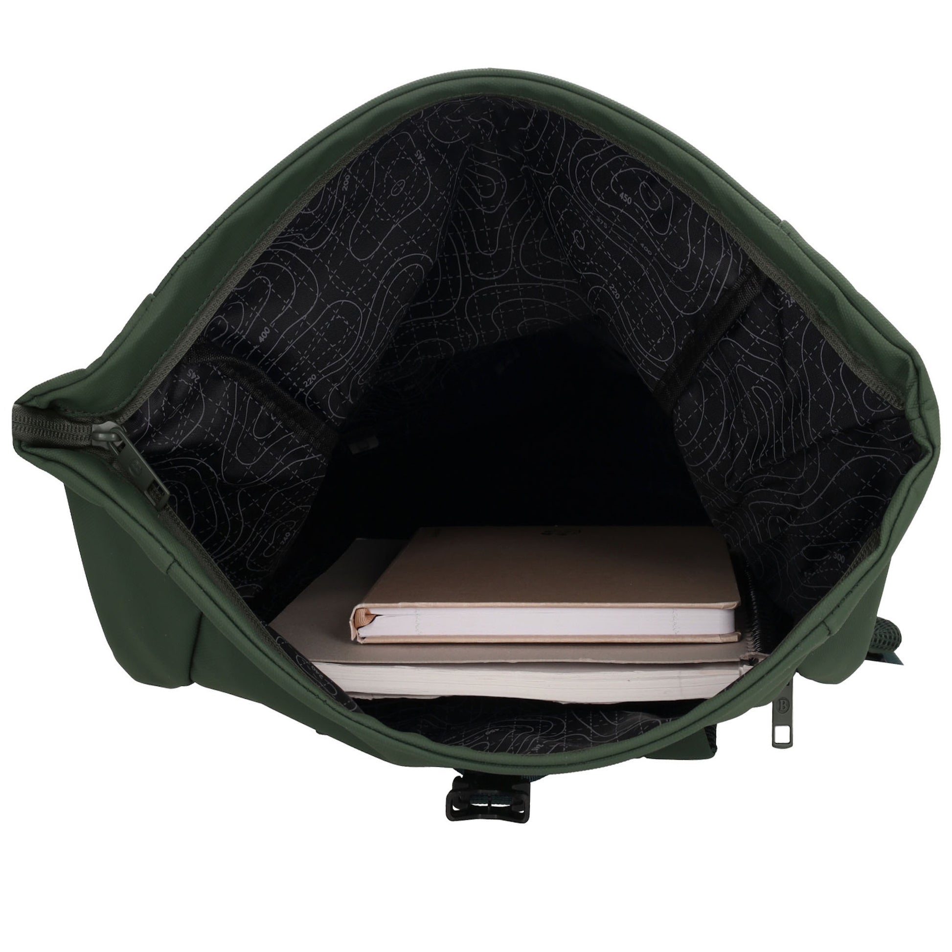 Rolltop-Rucksack 48x28cm in Dunkelgrün mit Umschlag und Reißverschluss - leder-accessoires.com