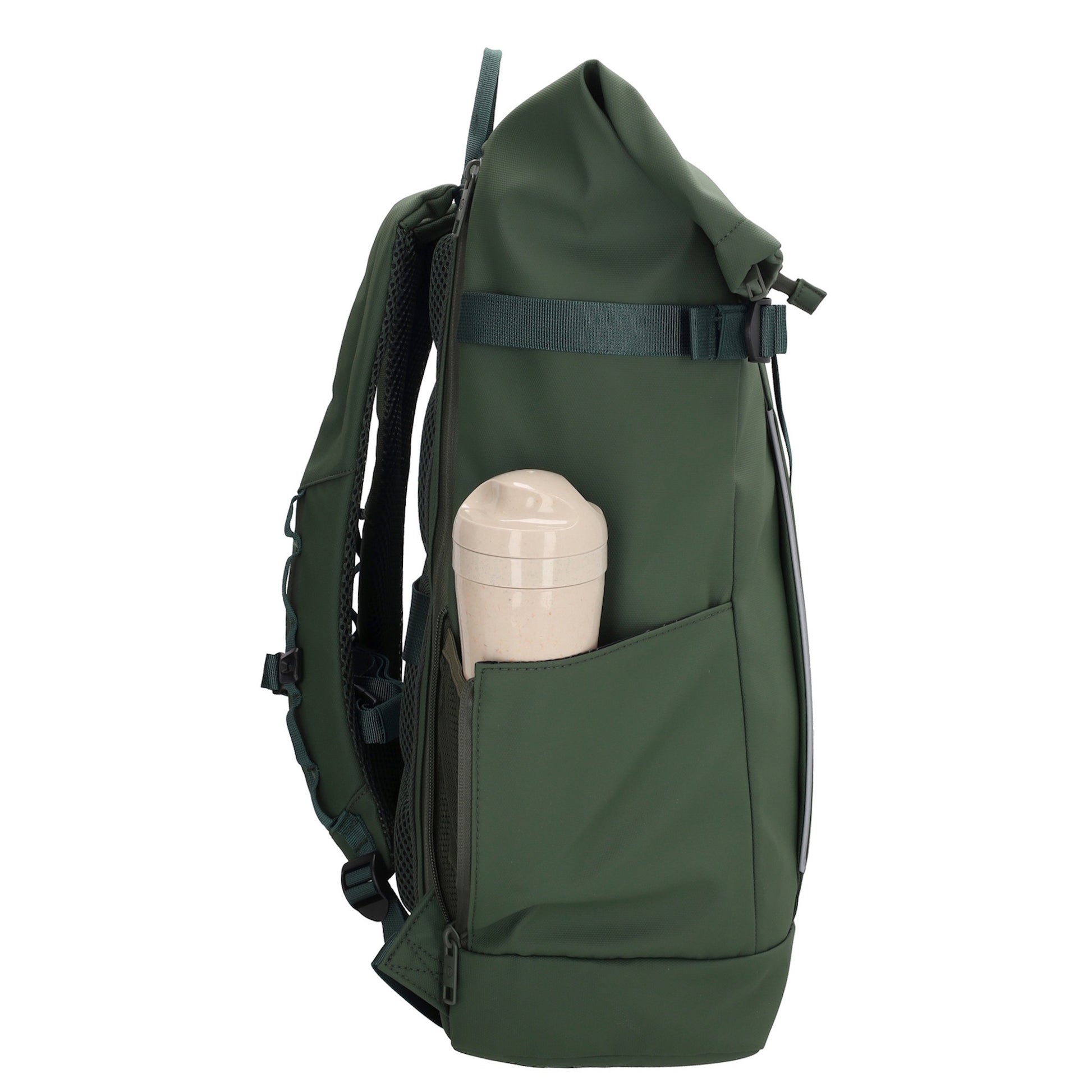 Rolltop-Rucksack 48x28cm in Dunkelgrün mit Umschlag und Reißverschluss - leder-accessoires.com