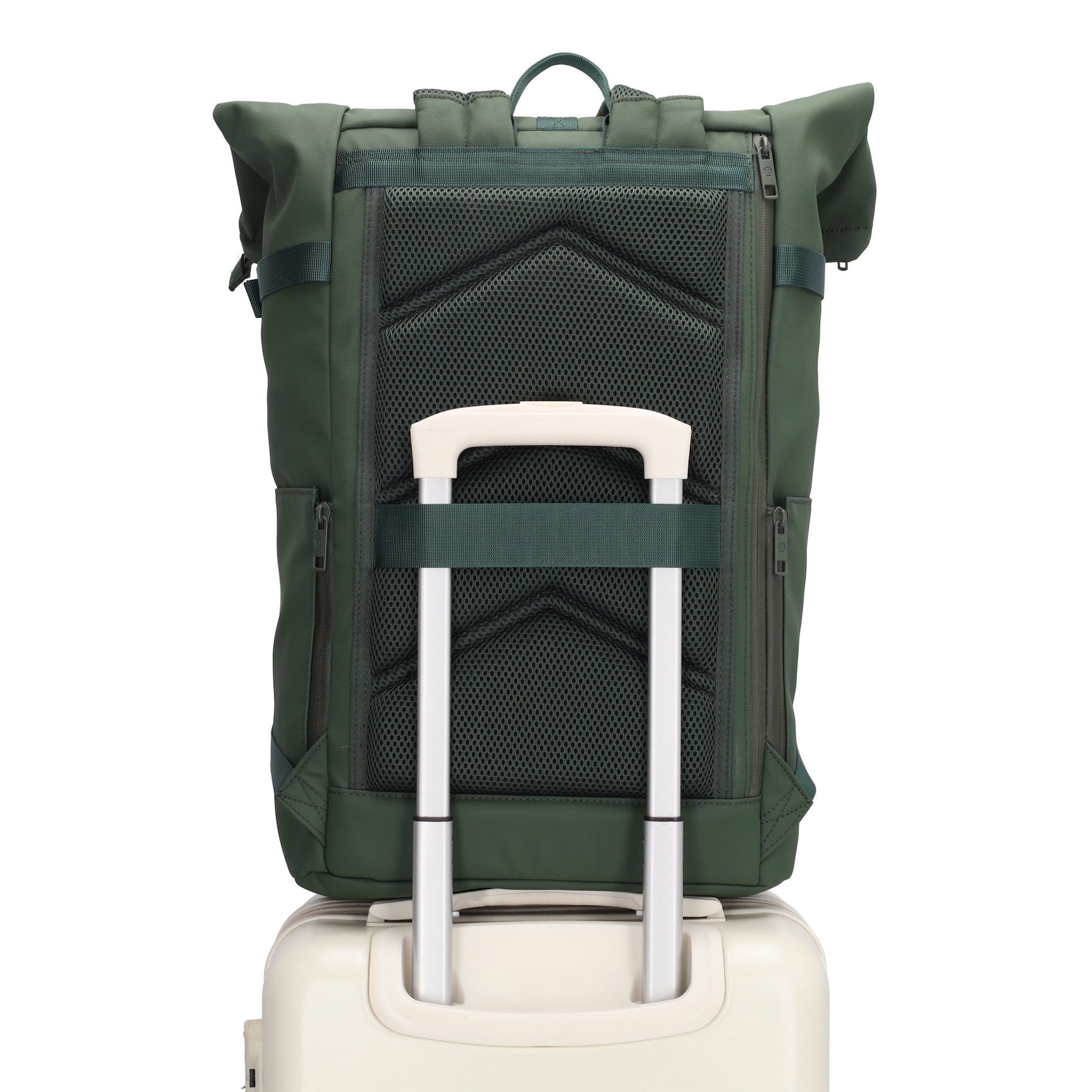Rolltop-Rucksack 48x28cm in Dunkelgrün mit Umschlag und Reißverschluss - leder-accessoires.com