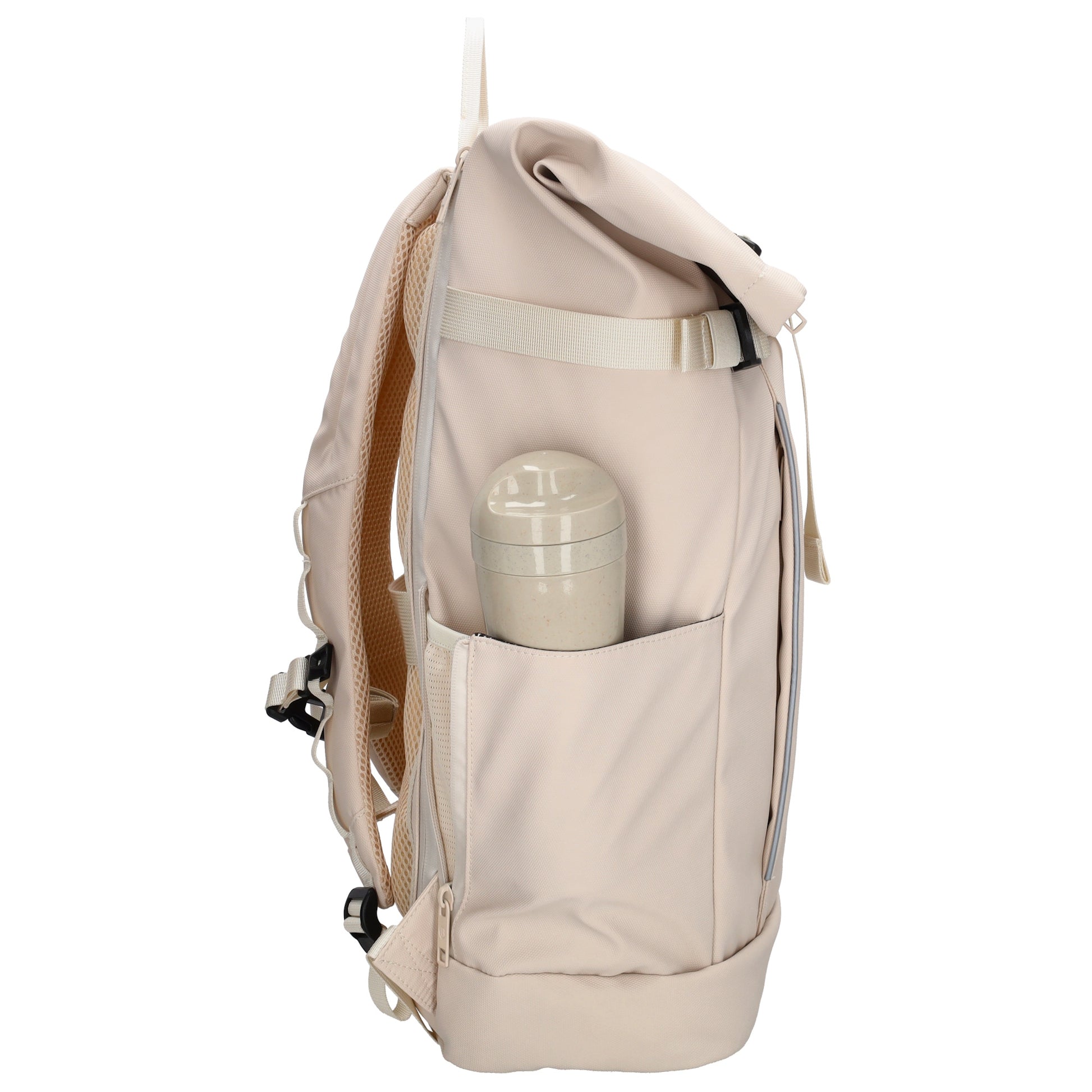Rolltop-Rucksack 48x28cm in Creme mit Umschlag und Reißverschluss - leder-accessoires.com