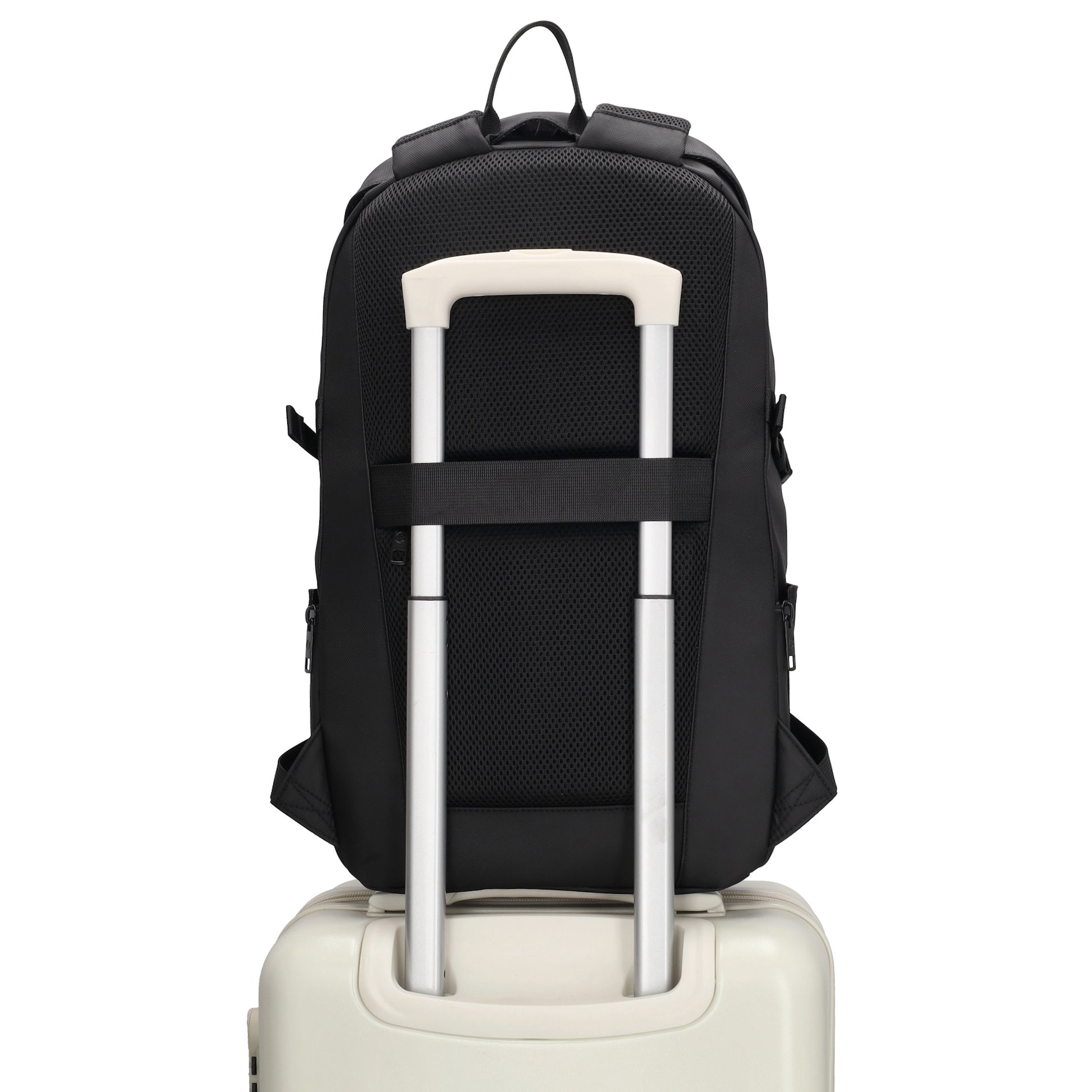 Rucksack 47x30cm in Schwarz mit Brustgurt und Aufsteckfunktion - leder-accessoires.com