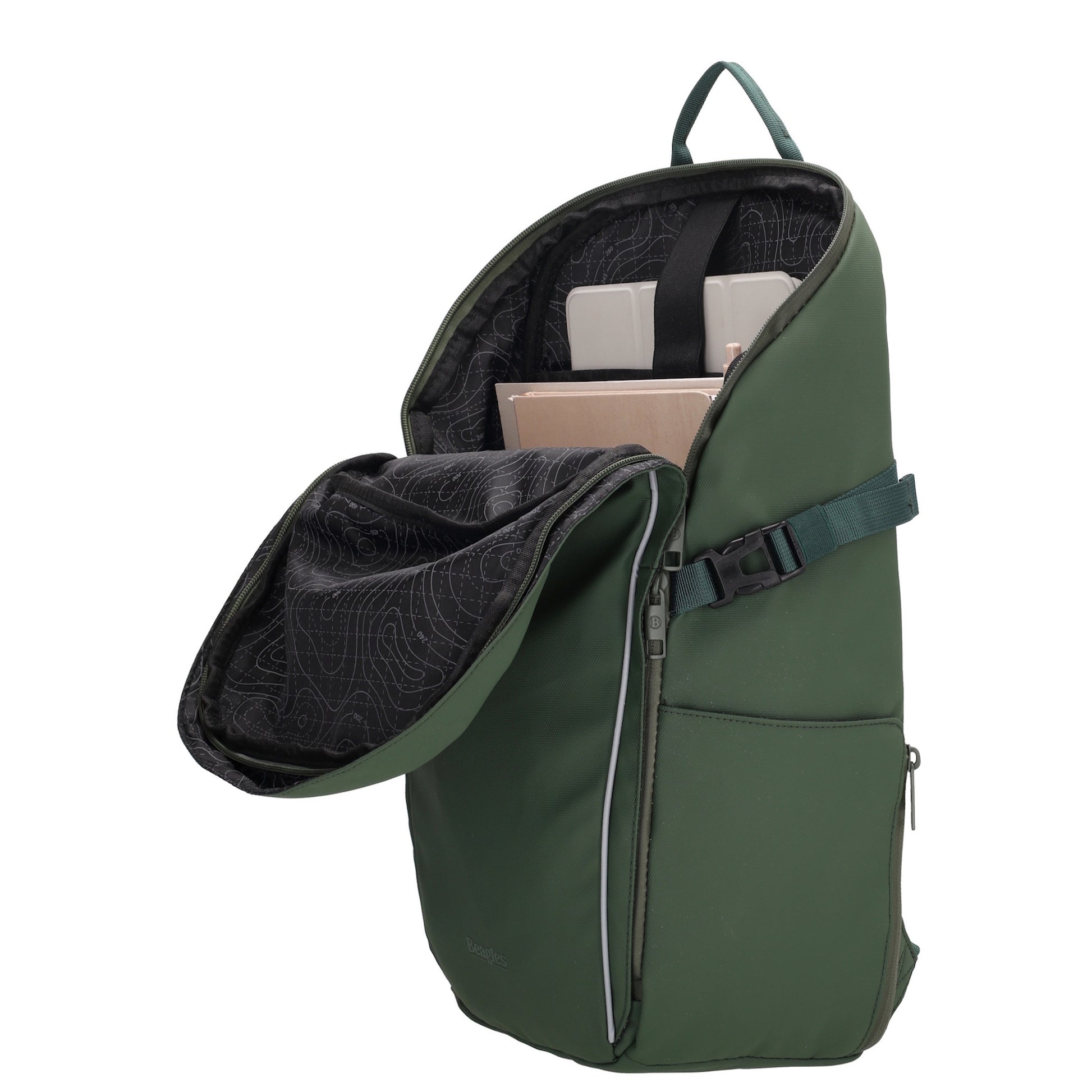 Rucksack 47x30cm in Dunkelgrün mit Brustgurt und Aufsteckfunktion - leder-accessoires.com