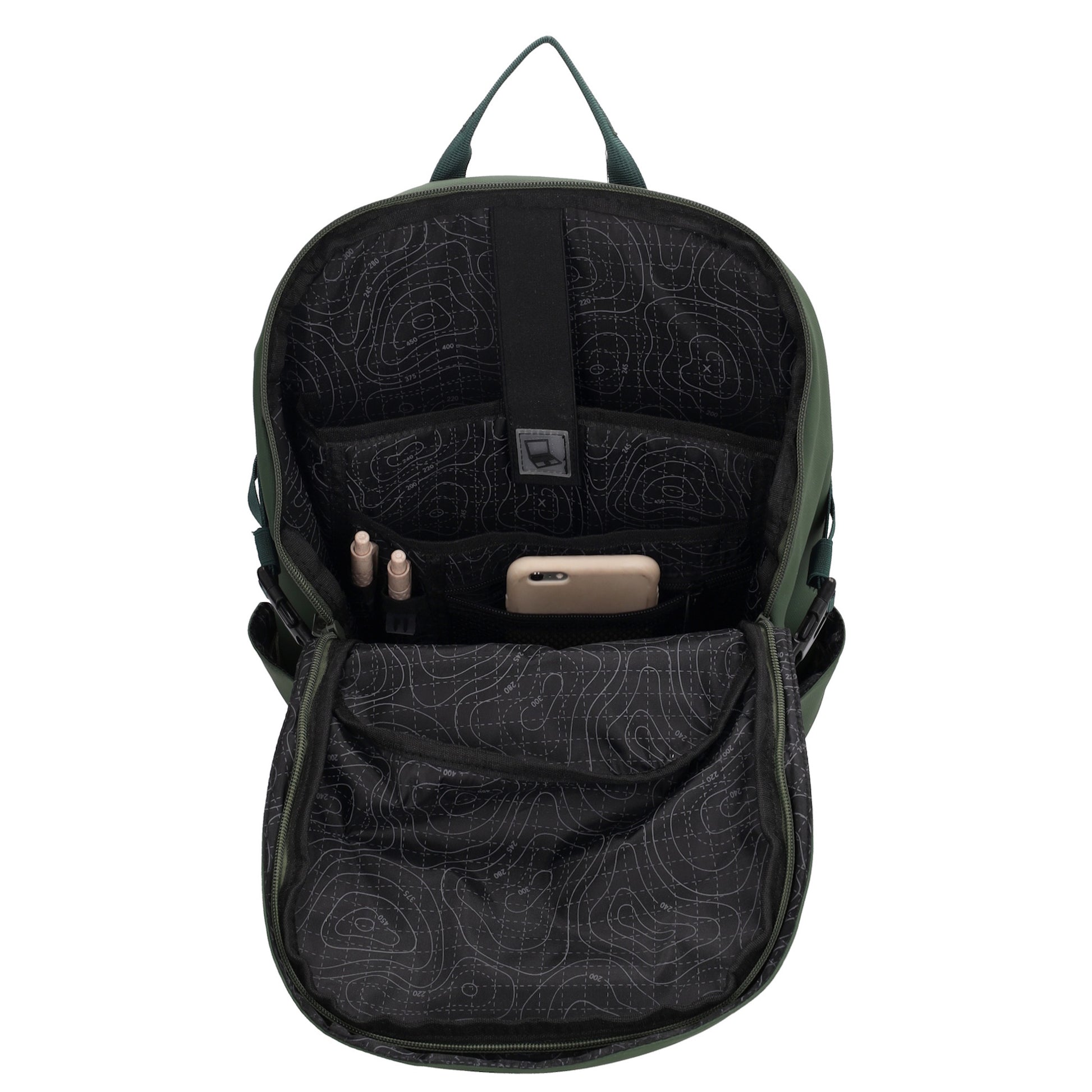 Rucksack 47x30cm in Dunkelgrün mit Brustgurt und Aufsteckfunktion - leder-accessoires.com